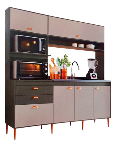 Mueble Kit Cocina Compacta Premium® +pileta Inox Latentación Color Grafito Y Cinnamon