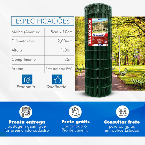 Imagem 3 de 3 de Tela Soldada 05x10 Pvc Fio 2mm 25x1,00 - São Jorge