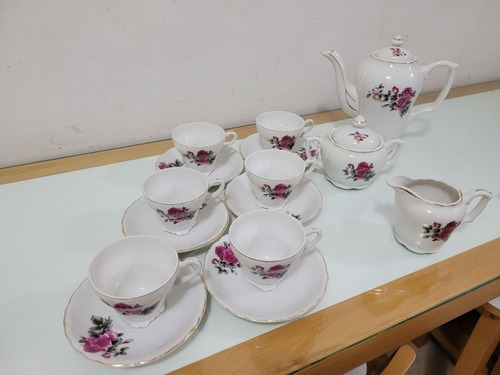 Antiguo Juego Café Porcelana Floral Japón 15 Piezas Sello Vr