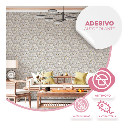 Papel De Parede Adesivo Sala Efeito 3d Geométrico Gold 10m
