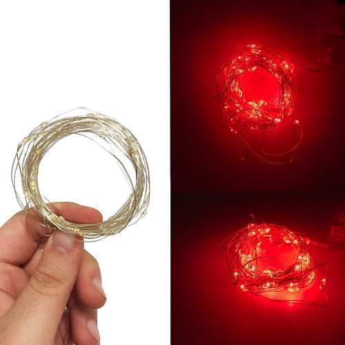 Luz Led Alambre Cable A Pila 5 Mts 50 Luces Rojo Silmar