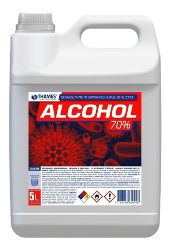 Bidón Alcohol Etílico 70% Sanitizante Liquido 5lt Con Anmat