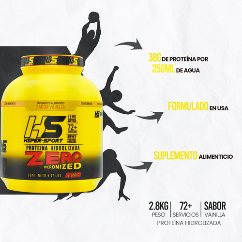 Proteína Whey Hidrolizada Zero 2.8 Kg Sabores Hiper Sport Hs Vainilla
