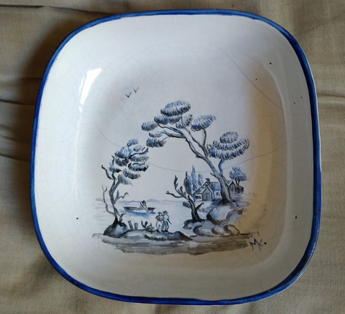 Plato Despojador Cerámica Paisaje Lago Bowl 18x18 X4cm Alto