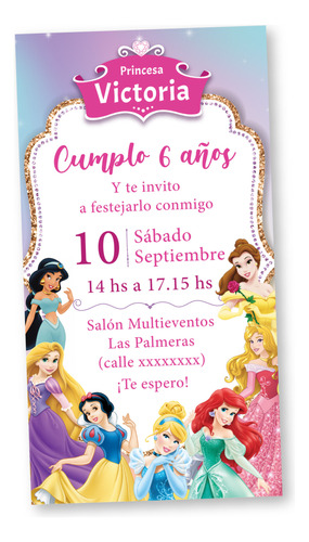 Invitación Digital Personalizada Princesas Disney