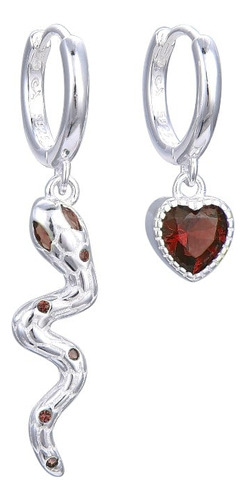 Aros Arito Argollas Dije Serpiente Corazon Rojo Plata 925