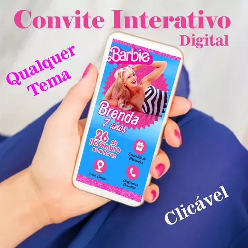 Convite Virtual Barbie com Link Clicável