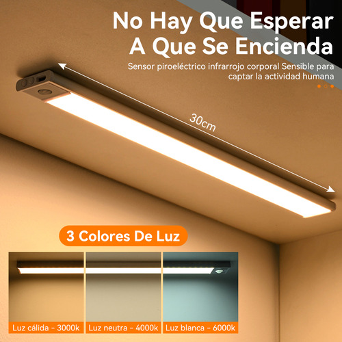 Time4buy 4pzs Con Sensor Movimiento 30cm Led De Luz Clóset Usb 6000k, Luz Con Sensor Inteligente, Modo De Sensor Multifunción