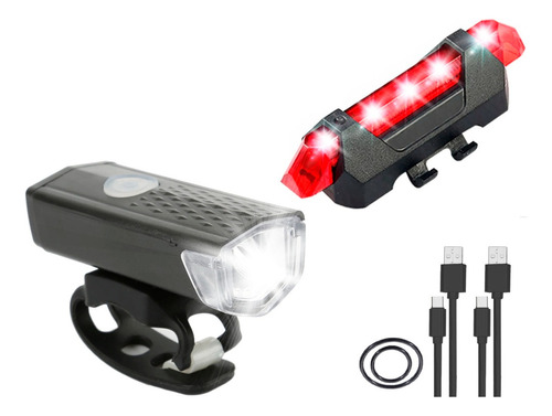 Luz Led Bicicleta Delantera Y Trasera Recargable Inalambrico Color Rojo/Negro