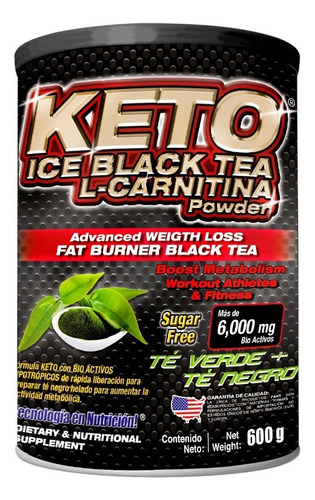 Keto Ice Black Tea L- Carnitina En Polvo Fnt 600 Gr Sabor Te Verde Y Te Negro