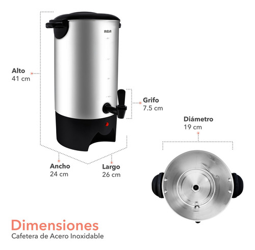 Rca Cafetera De Acero Inoxidable De 40 Tazas Gris