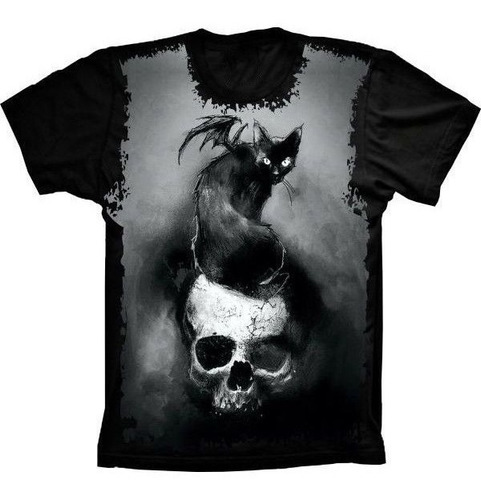 Camiseta Estilosa 3d Fullprint - Skull With A Cat