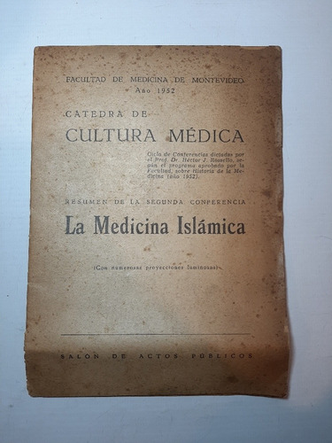 Antiguo Libro Catedra De Cultura Medica 1952 Ro 1051