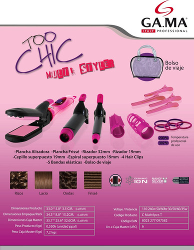 Imagen 6 de 10 de Gama Planchita Bucleadora Multistyler Lacio Frizz Too Chic