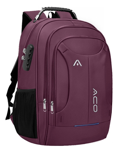Mochila Bolsa Masculina Feminina Notebook Reforçada Usb Cor Lilás Desenho Do Tecido Liso
