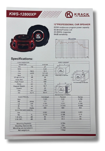 Bocina Tipo Subwoofer Krack Audio Kws-12800(2) Para Carro/camioneta Color Rojo 12 X 12 X 12 X 2 Unidades