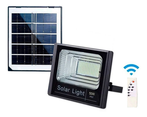 Reflector Led Panel Carga Solar 50w Control Remoto Ahorro Color de la carcasa Negro Color de la luz 6500K 6V