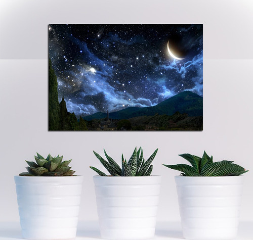 Vinilo Decorativo 20x30cm Noche Estrellas Luna Paisaje