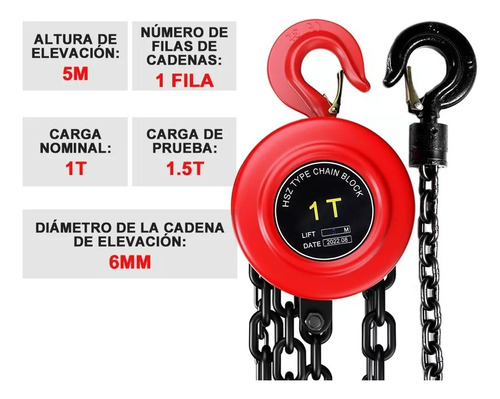 Tecle Manual De 1 Tonelada Con Cadena De 5 Metros