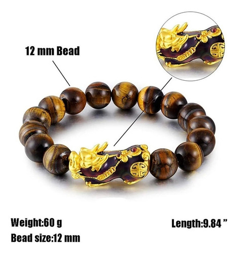 Pulsera Feng Shui Pi Xiu Suerte Riqueza Natural Ágata, 2 Uni