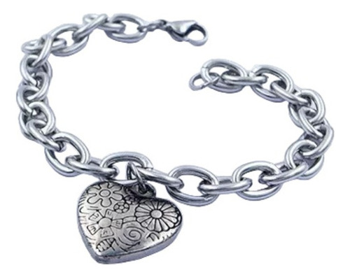 Pulsera De Acero Quirúrgico De Corazón Con  Flores 