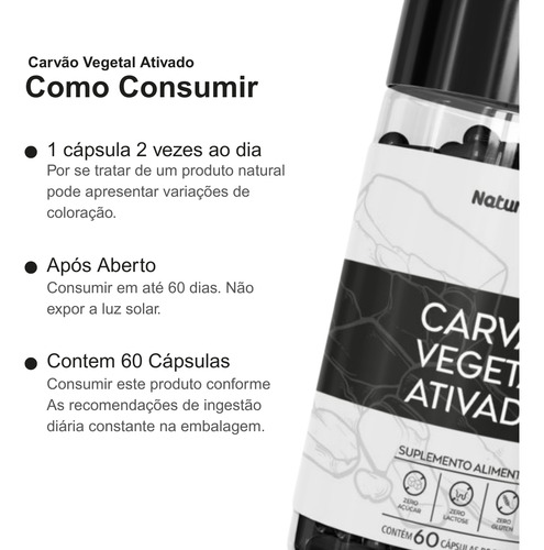 Kit 2 Frascos Carvão Vegetal Ativado Suplemento 120 Cápsulas Sabor Without Flavor