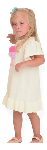 Vestido Infantil Menina Tricô Sorvete - Off-white