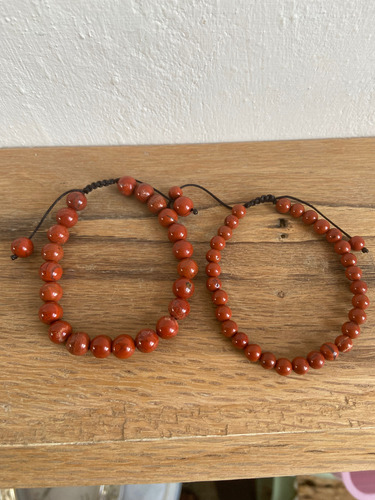 Dúo Pulseras Pareja De Jaspe Rojo 6 Y 8 Mm Ajustable Jaspe Rojo 5 Cm 18 Cm