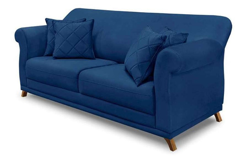 Sofá 3 Lugares Abruzzo Suede Azul Marinho 200 Cm