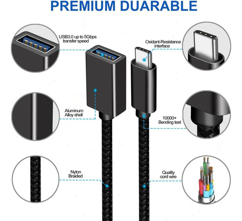 Adaptador Usb 3.0 Tipo C Otg 0,15 Metros Hilo Trenzadferroso