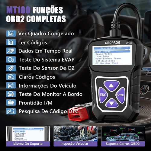 Scanner Obd2 Automotivo Obdprog Mt100 Limpar Falha Do Motor