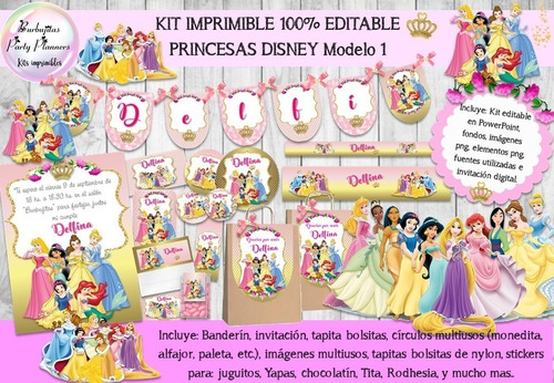 Kit Imprimible Princesas Disney Mod 1  Editable 100%