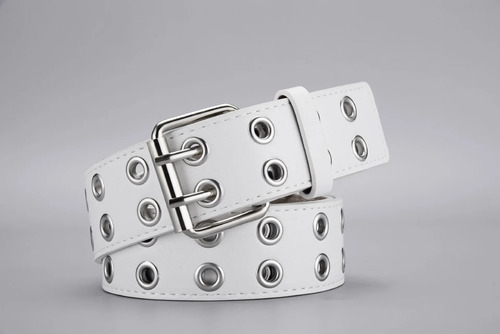 Cinturón Unisex De Piel Con Doble Hebilla Estilo Punk