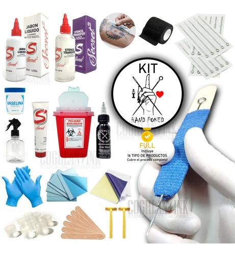 Imagen 1 de 1 de Kit Tattoo Hand Poked Inicial Full Listo P/ Tatuar