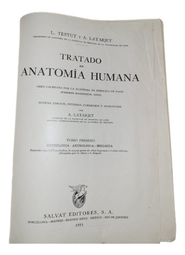 Libro Anatomía Humana - Testut (Usado)