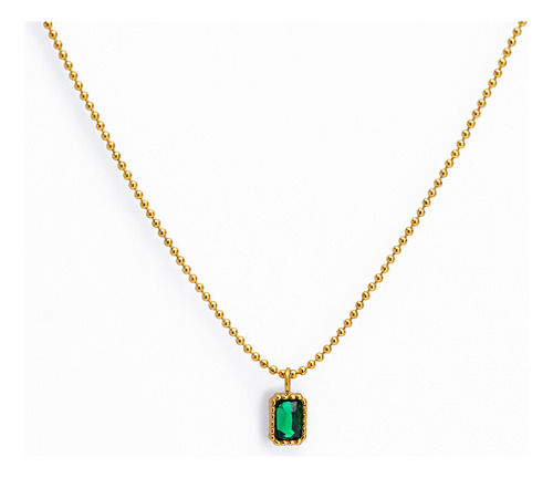Collar Con Colgante Verde Esmeralda, Chapado En Oro