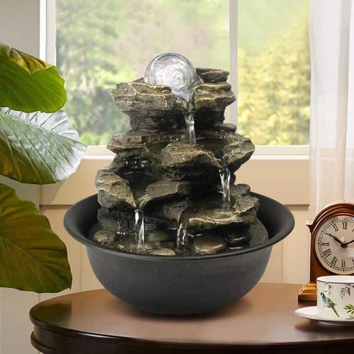 Fuente De Mesa De Cascada De Roca 21 Cm Con Led