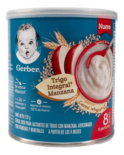 Cereal Infantil Gerber Etapa 3 Trigo Manzana Integral 270g