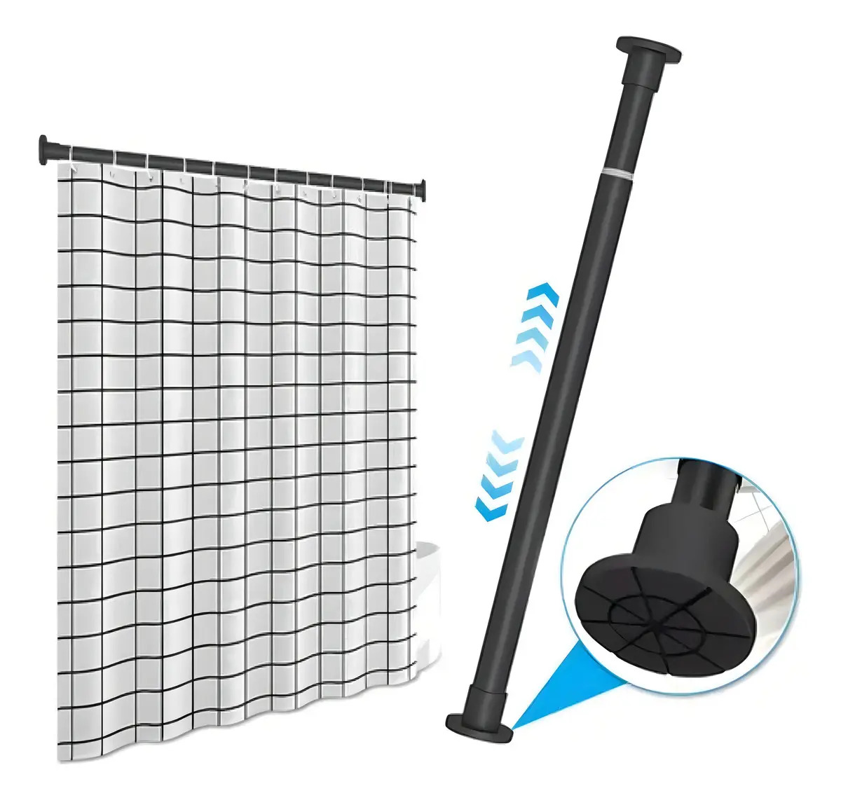 Ycrigns Barra Cortinero Baño Expandible 110cm A 200cm Acero Al Carbo Tubo para Cortina,Barra de Cortina,Cortina de 110 a 200 cm,Cortinero Baño Ajustable y Retráctil,Cortinero Baño 