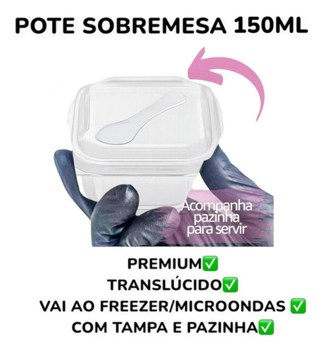 200un Potinho P/ Bolo De Pote Quadrado 150ml C/ Mini Colher
