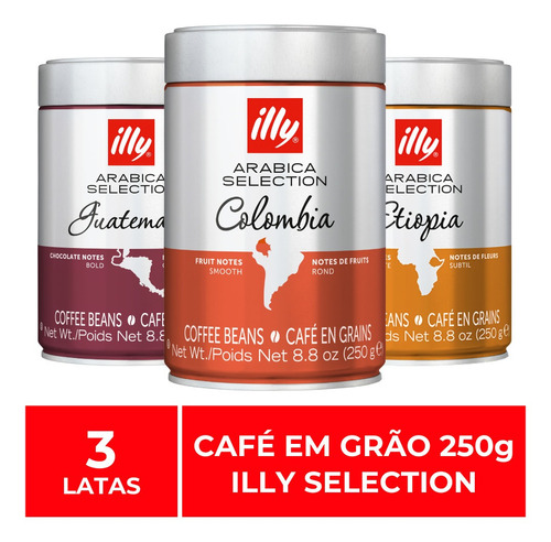 Café Em Grão, Illy Selection, 3 Latas De 250g