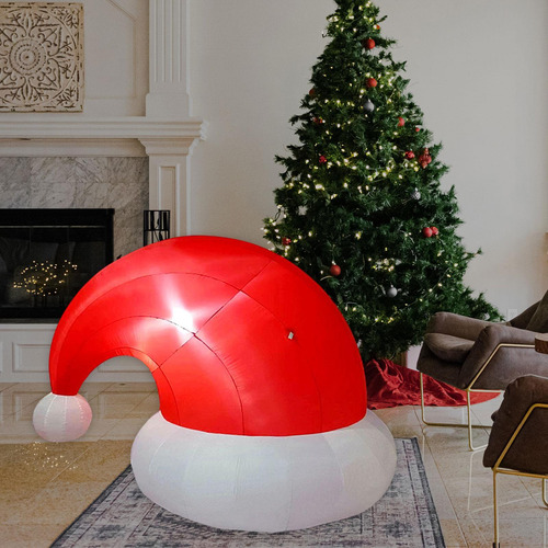 Gorro De Papá Noel Inflable De Navidad Con Luces Led