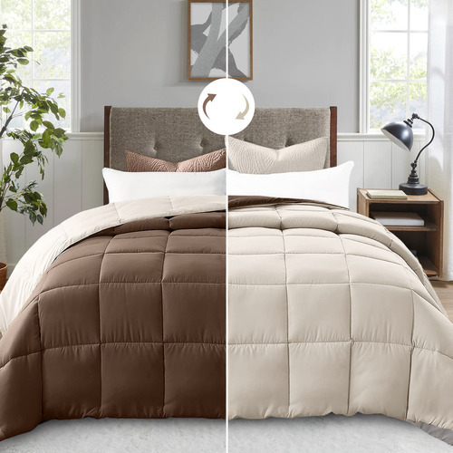 Edredón Acolchao Doble Vista Para Toa Stación Queen Diseño E La Tela Rayas 223cm×223cm Color Beige Rayas