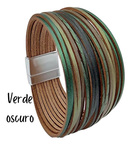 Imagen 6 de 10 de Pulsera Mujer Brazalete Ancho Piel Cuero Broche Magnético