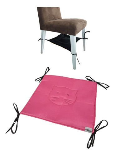 Cama Rede Suspensa C/ Amarração De Cadeira Gato Cat Pet Cor Rosa