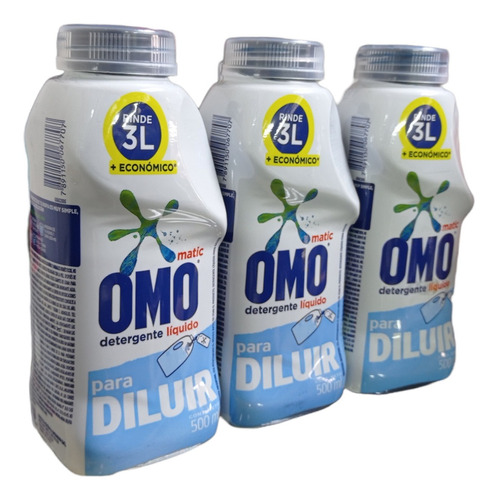 Pack X3 Omo Detergente Liquido Para Diluir 500ml Rinde 3lts