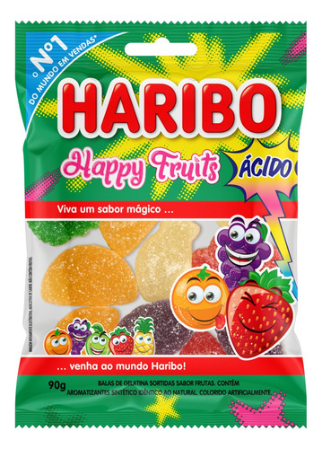 Bala Haribo Happy Fruits frutas ácidas sem glúten 90 g 