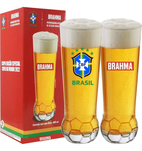 2 Copos Bola Seleção Brasileira Copa Do Mundo Brahma 420ml Cor Transparente