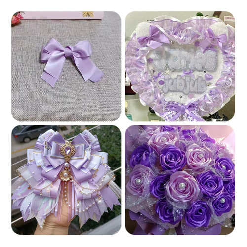 10 Rolls Listón 225 Metros Satinado Para Diy Decoracion 38mm Violeta Claro