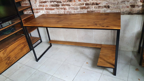Imagen 3 de 6 de Mesa Escritorio Pc 180x50 Industrial Gamer Hierro Y Madera